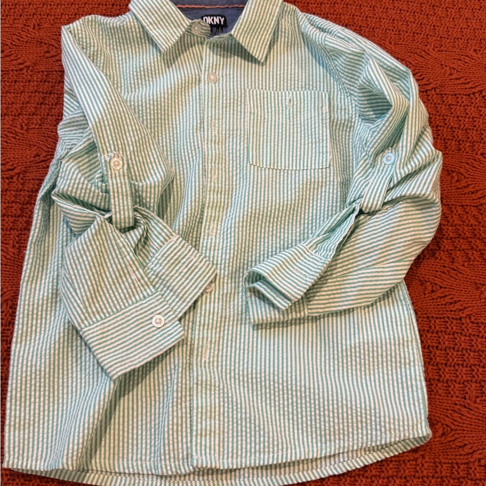 DKNY Green and White Casual Button Down Shirt
